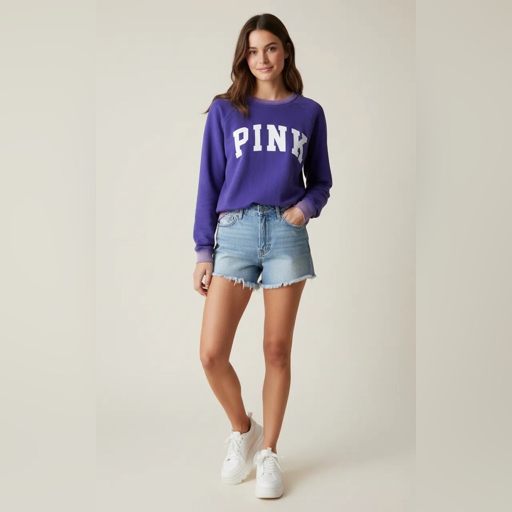 VS Victoria’s Secret “Pink” Sweatshirt Purple with Distressed Collar
